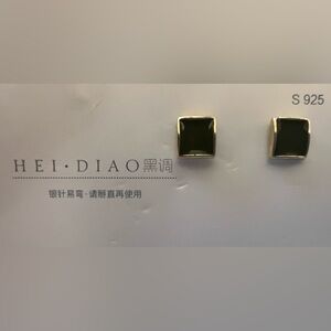 Hei Diao Dark Gray Square Earrings 925 Silver Set Post Stud Earrings